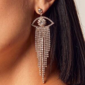 Stainless steel silver tone crystal evil eye drop earrings new